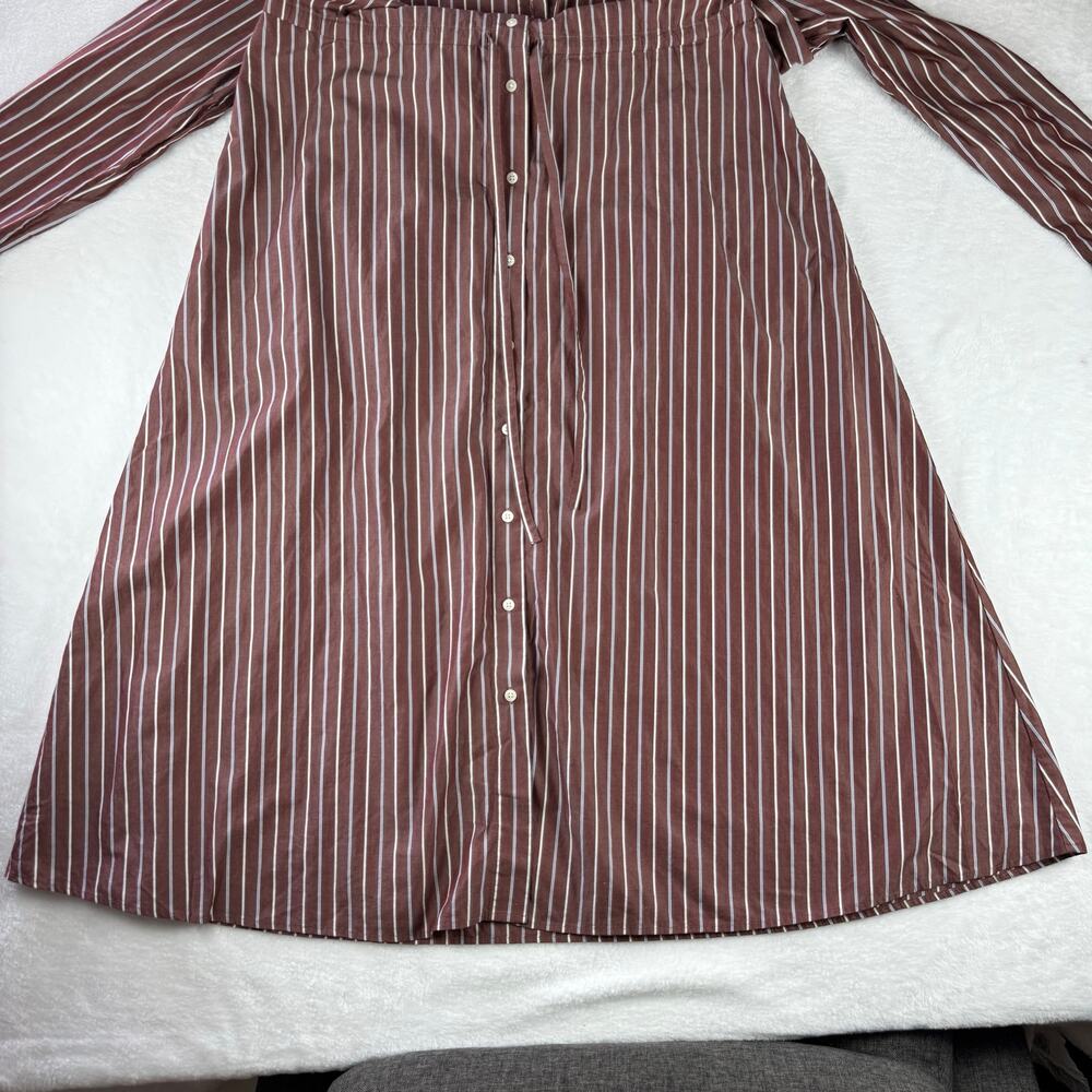 Uniqlo Striped Shirt Dress Small Brown White Long Sleeve Button Front Midi Dress - Picture 3 of 13